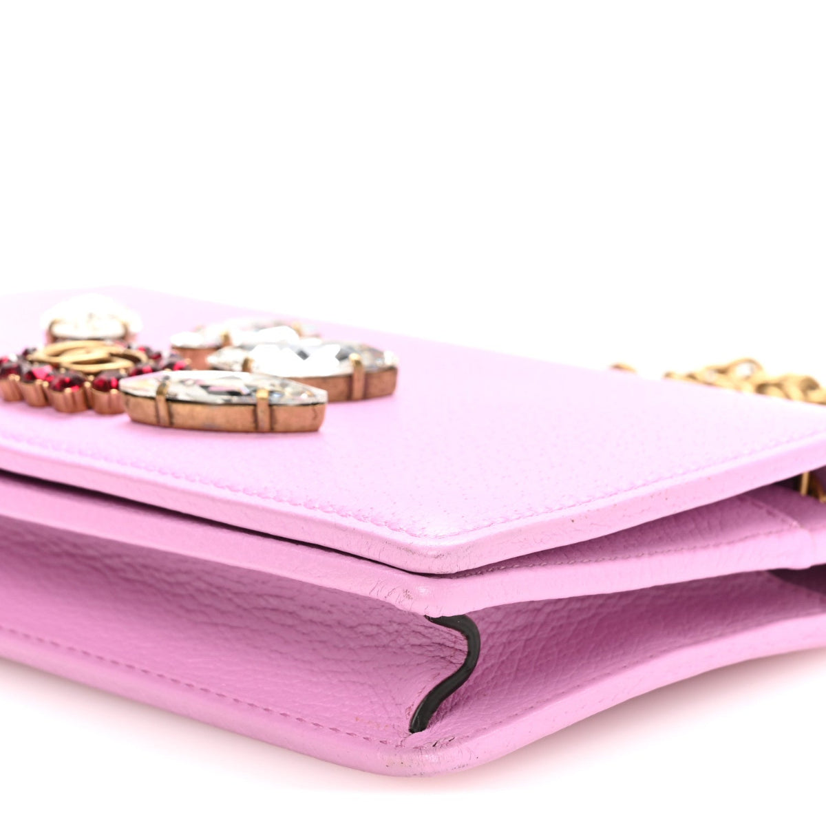 Calfskin Marquise Crystals Mini GG Chain Wallet Malva