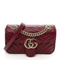 Calfskin Matelasse Mini GG Marmont Shoulder Bag Rosso Ancora