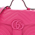 Calfskin Matelasse Monochrome Mini GG Marmont Top Handle Shoulder Bag Classic Fuxia