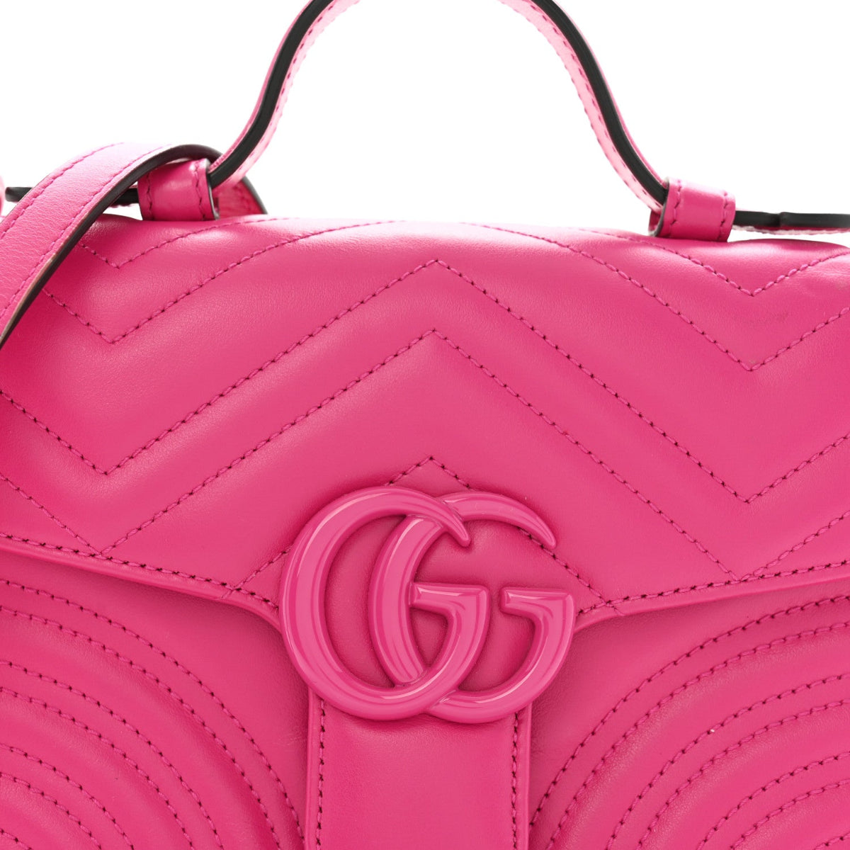 Calfskin Matelasse Monochrome Mini GG Marmont Top Handle Shoulder Bag Classic Fuxia
