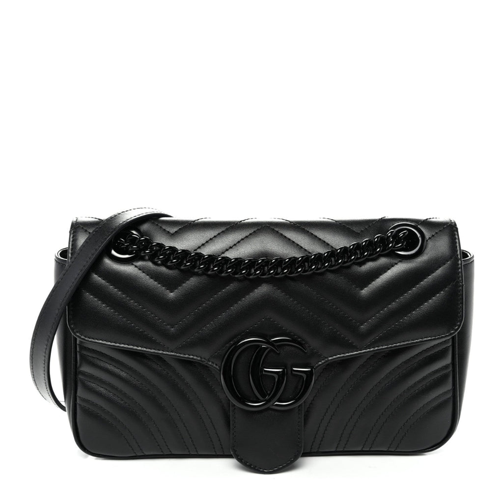 Calfskin Matelasse Monochrome Small GG Marmont Shoulder Bag Black
