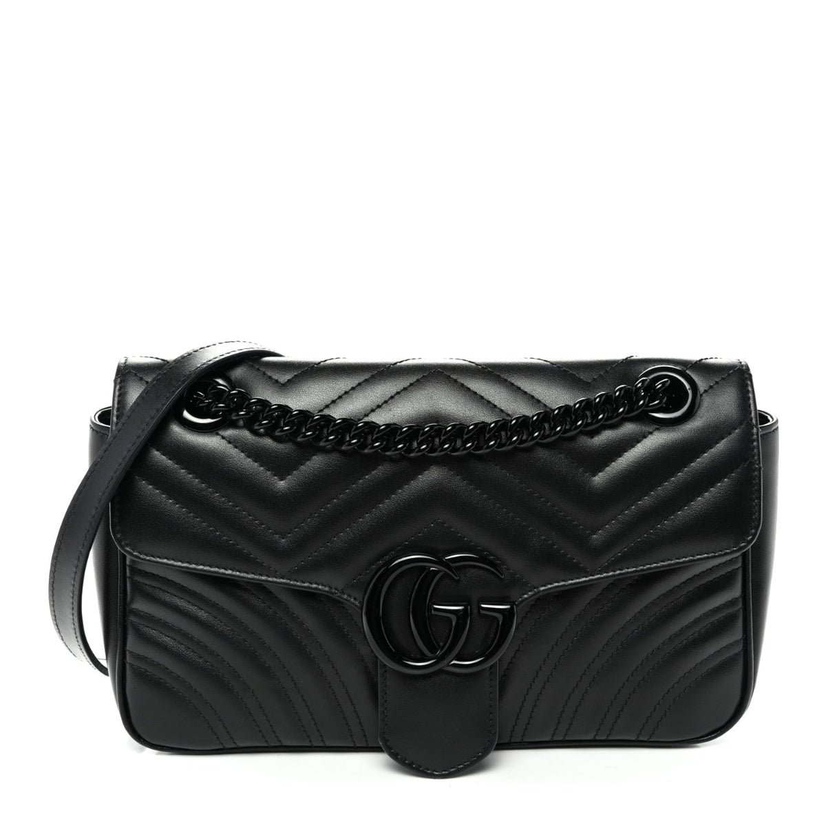 Calfskin Matelasse Monochrome Small GG Marmont Shoulder Bag Black