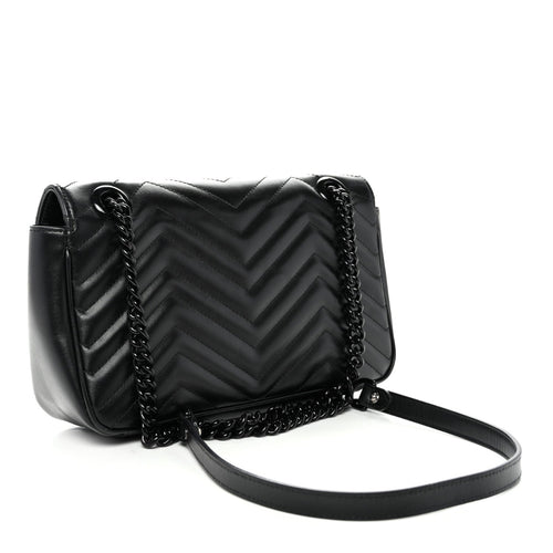 Calfskin Matelasse Monochrome Small GG Marmont Shoulder Bag Black
