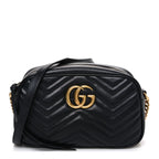 Calfskin Matelasse Small GG Marmont Chain Shoulder Bag Black