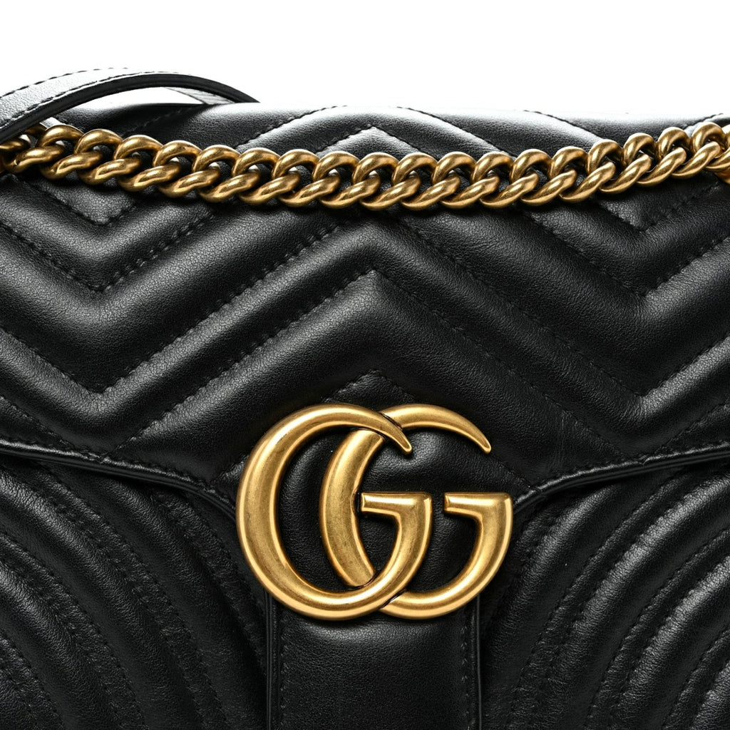 Calfskin Matelasse Small GG Marmont Shoulder Bag Black