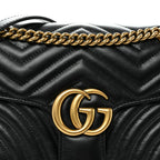 Calfskin Matelasse Small GG Marmont Shoulder Bag Black