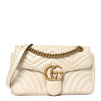 Calfskin Matelasse Small GG Marmont Shoulder Bag White