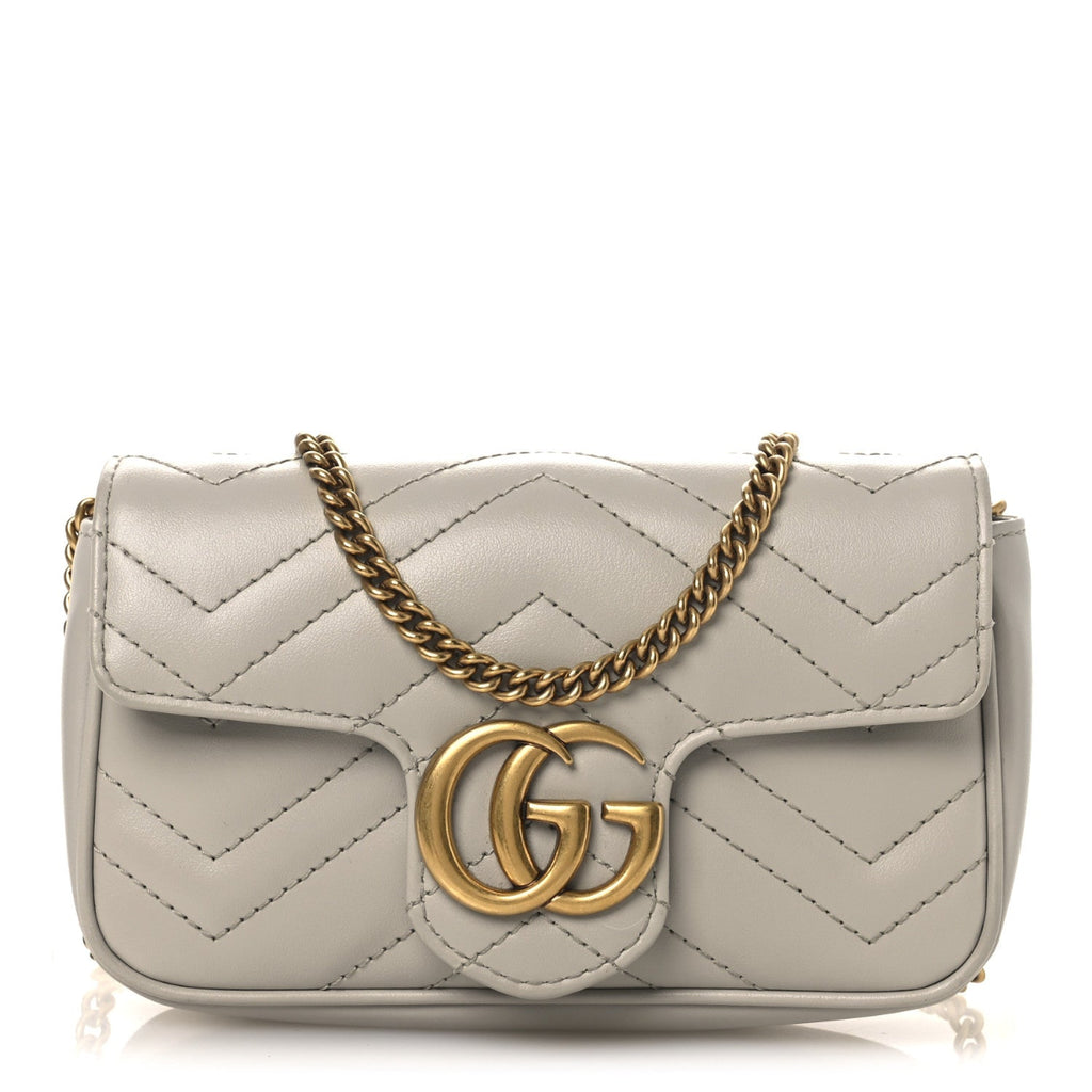 Calfskin Matelasse Super Mini GG Marmont Shoulder Bag Grey