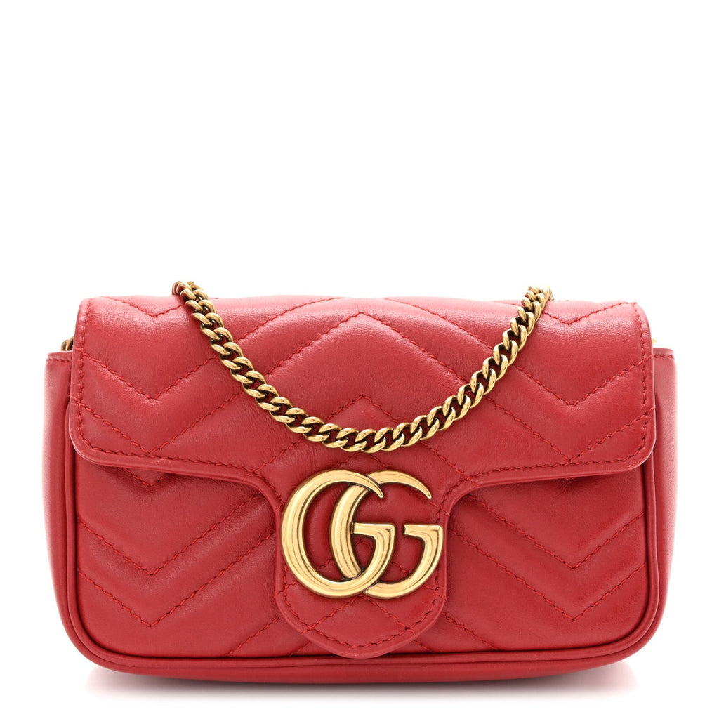 Calfskin Matelasse Super Mini GG Marmont Shoulder Bag Hibiscus Red