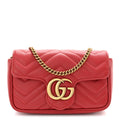 Calfskin Matelasse Super Mini GG Marmont Shoulder Bag Hibiscus Red