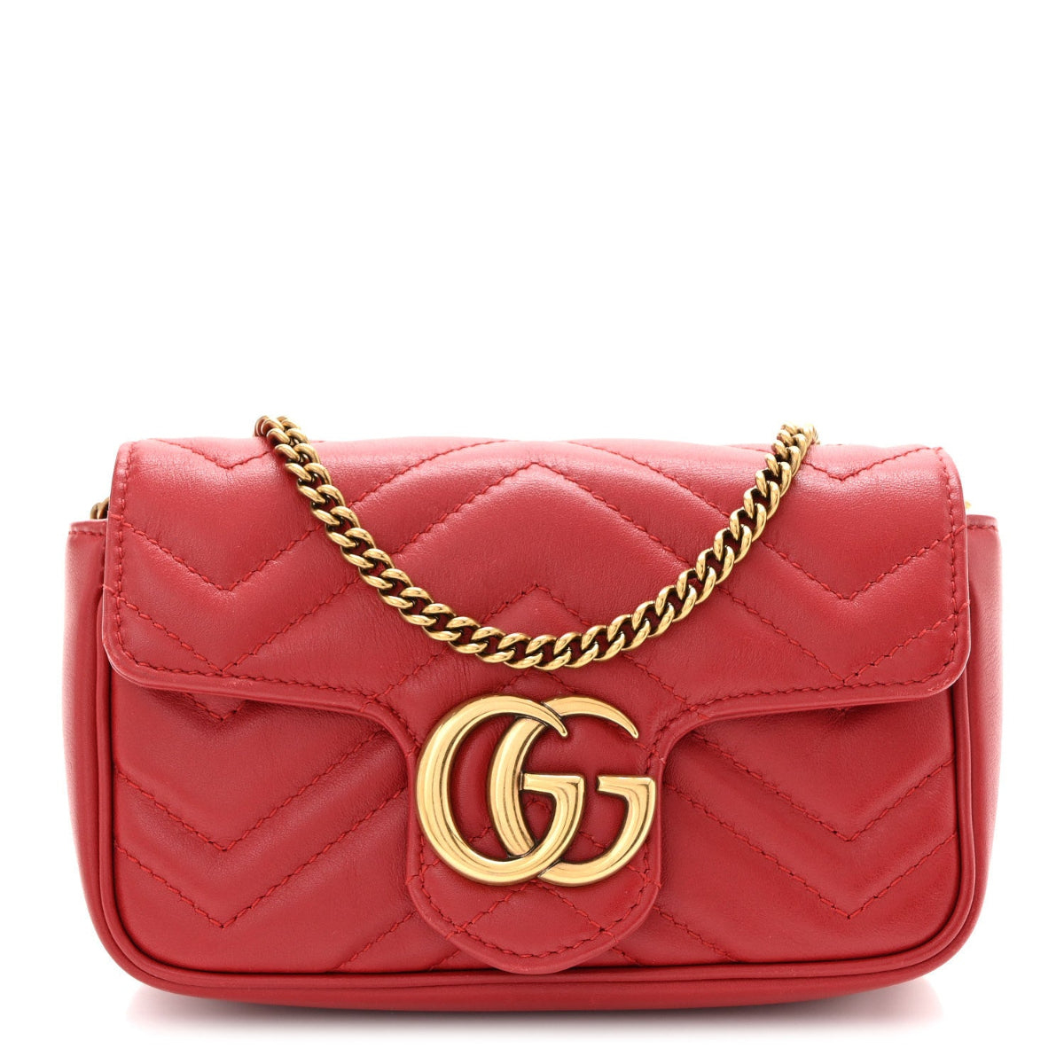 Calfskin Matelasse Super Mini GG Marmont Shoulder Bag Hibiscus Red