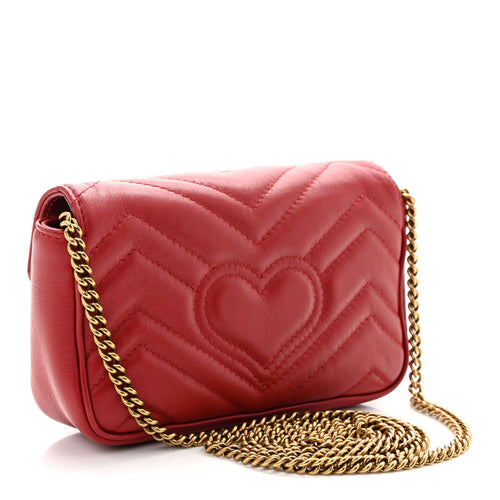 Calfskin Matelasse Super Mini GG Marmont Shoulder Bag Hibiscus Red