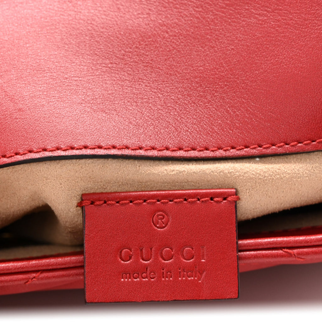 Calfskin Matelasse Super Mini GG Marmont Shoulder Bag Hibiscus Red