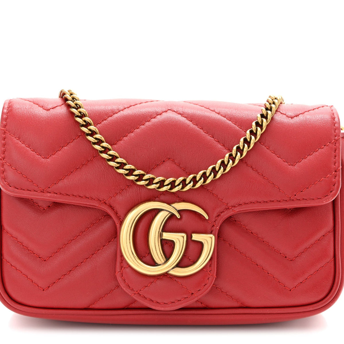 Calfskin Matelasse Super Mini GG Marmont Shoulder Bag Hibiscus Red