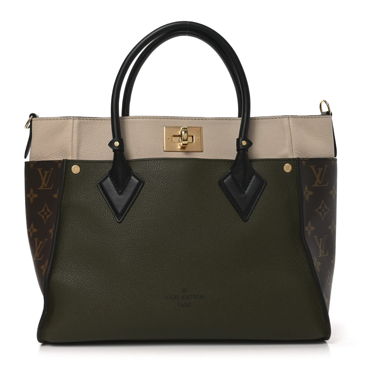 Calfskin Monogram On My Side MM Laurier Green Toffee Latte Beige