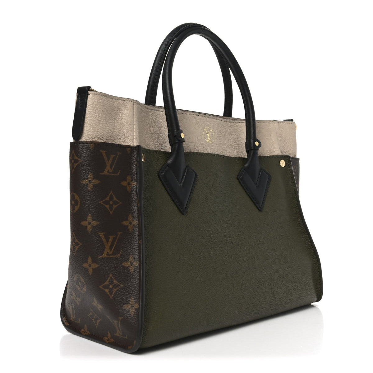 Calfskin Monogram On My Side MM Laurier Green Toffee Latte Beige