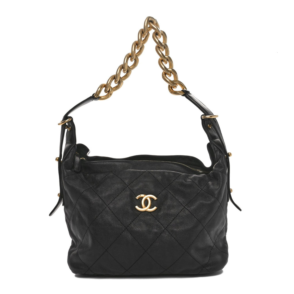 Calfskin Quilted Daily Hobo Black