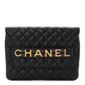 Calfskin Quilted Front Logo Enchained Clutch Black