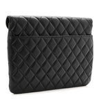 Calfskin Quilted Front Logo Enchained Clutch Black