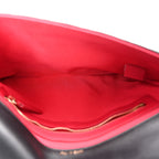 Calfskin Quilted Front Logo Enchained Clutch Black