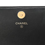Calfskin Quilted Front Logo Enchained Clutch Black