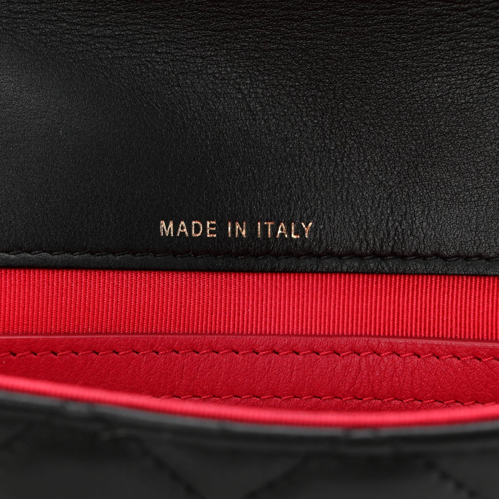 Calfskin Quilted Front Logo Enchained Clutch Black