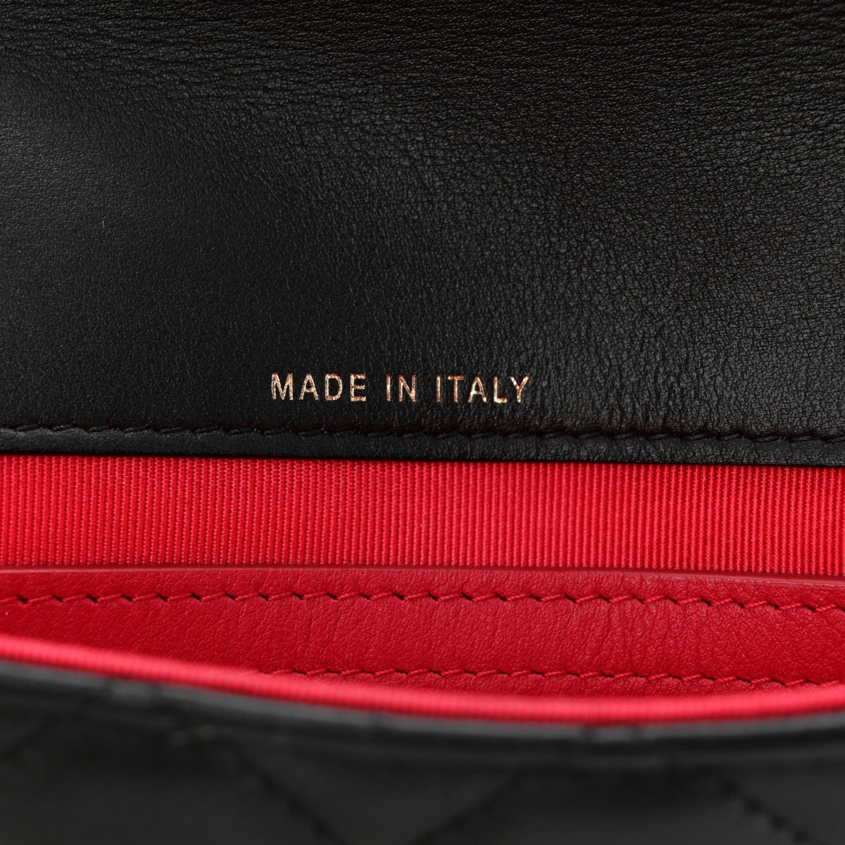 Calfskin Quilted Front Logo Enchained Clutch Black