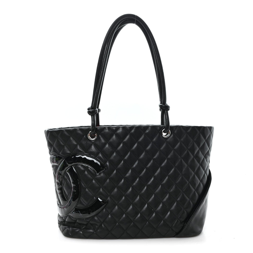 Calfskin Quilted Large Cambon Tote Black