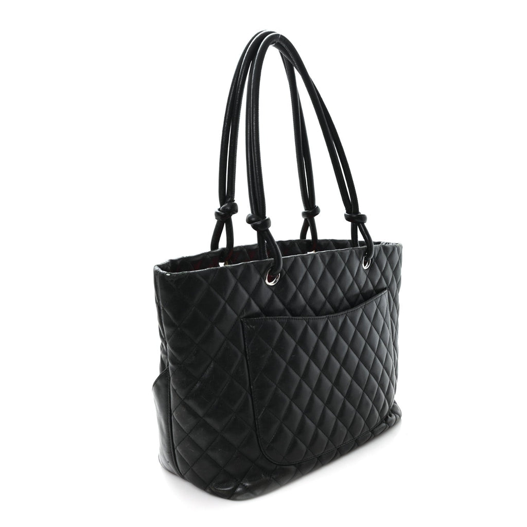 Calfskin Quilted Large Cambon Tote Black