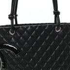 Calfskin Quilted Large Cambon Tote Black