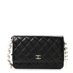 Calfskin Quilted Maxi Pearl Wallet On Chain WOC Black