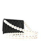 Calfskin Quilted Maxi Pearl Wallet On Chain WOC Black