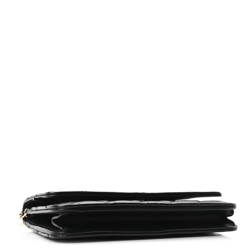 Calfskin Quilted Maxi Pearl Wallet On Chain WOC Black