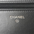 Calfskin Quilted Maxi Pearl Wallet On Chain WOC Black