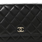 Calfskin Quilted Maxi Pearl Wallet On Chain WOC Black