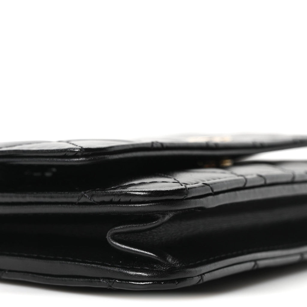 Calfskin Quilted Maxi Pearl Wallet On Chain WOC Black