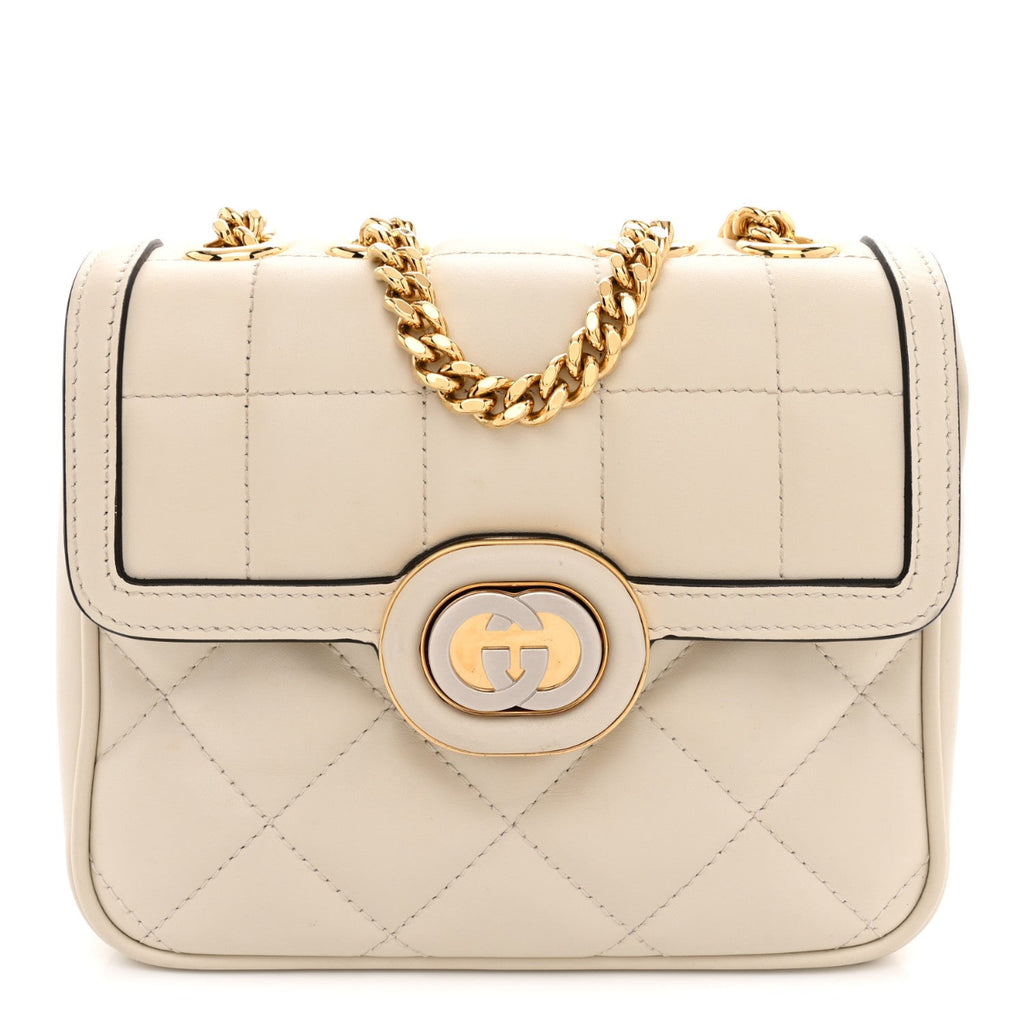 Calfskin Quilted Mini Deco Shoulder Bag Mystic White
