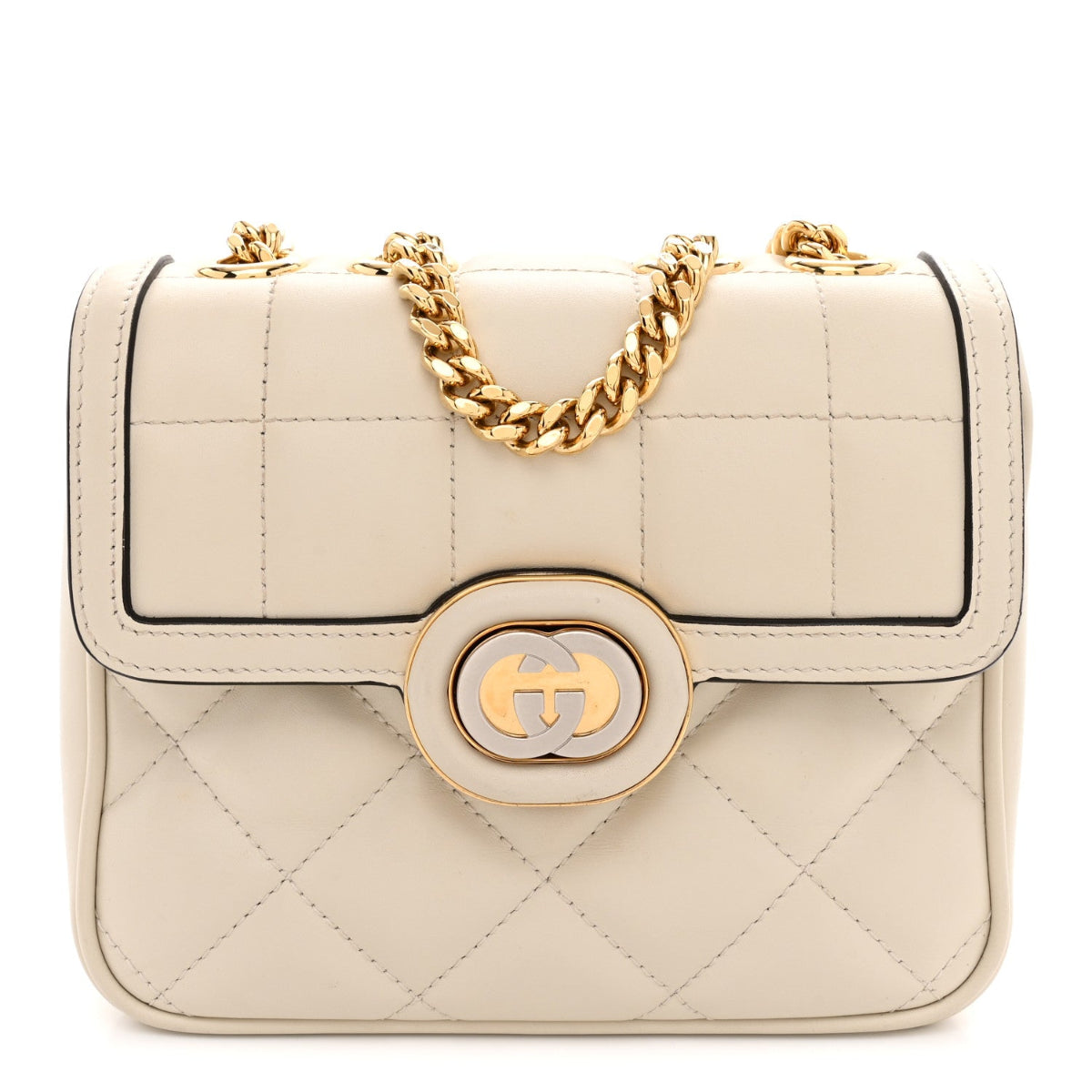 Calfskin Quilted Mini Deco Shoulder Bag Mystic White