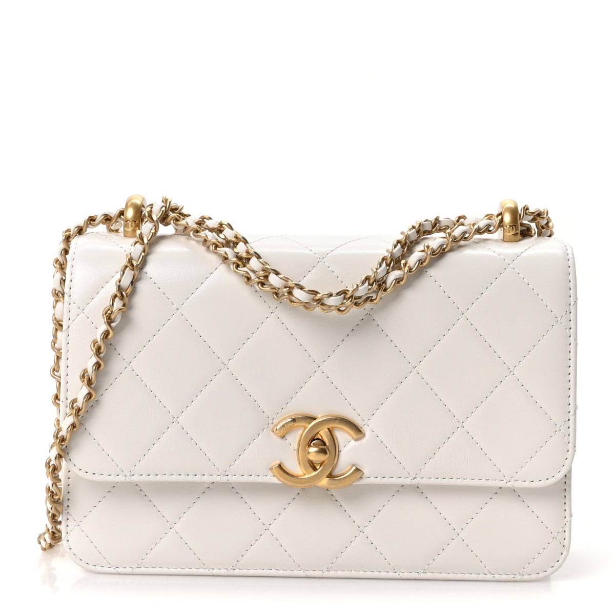 Calfskin Quilted Perfect Fit Flap White