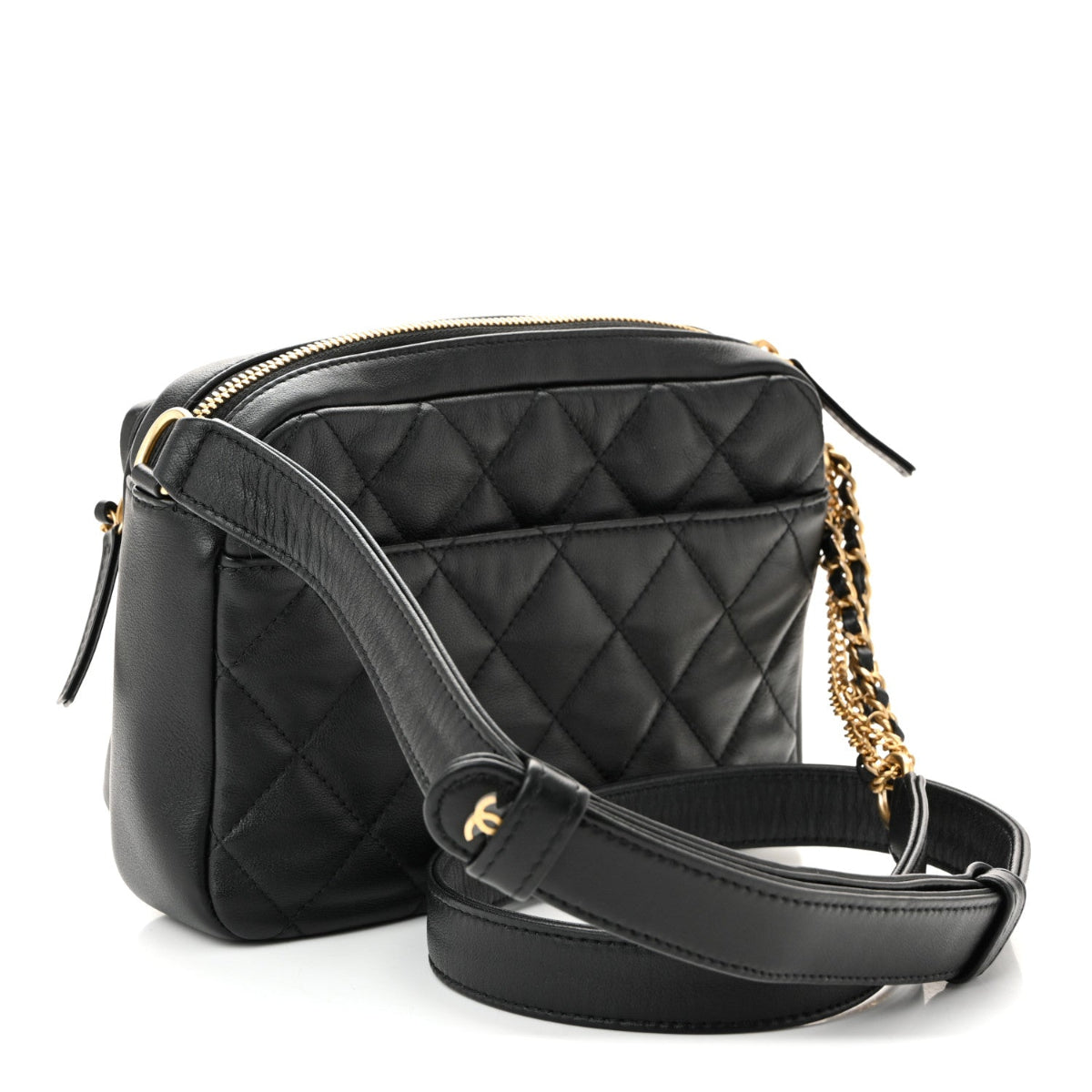 Calfskin Quilted Small Camera Case Black