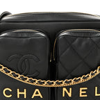 Calfskin Quilted Small Camera Case Black