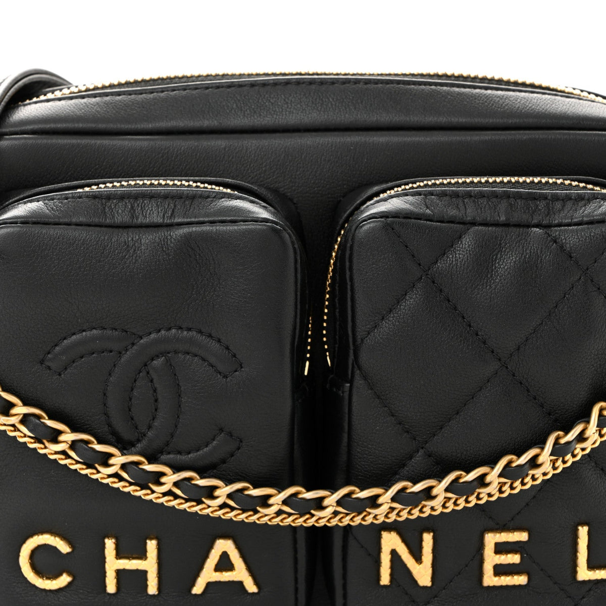 Calfskin Quilted Small Camera Case Black