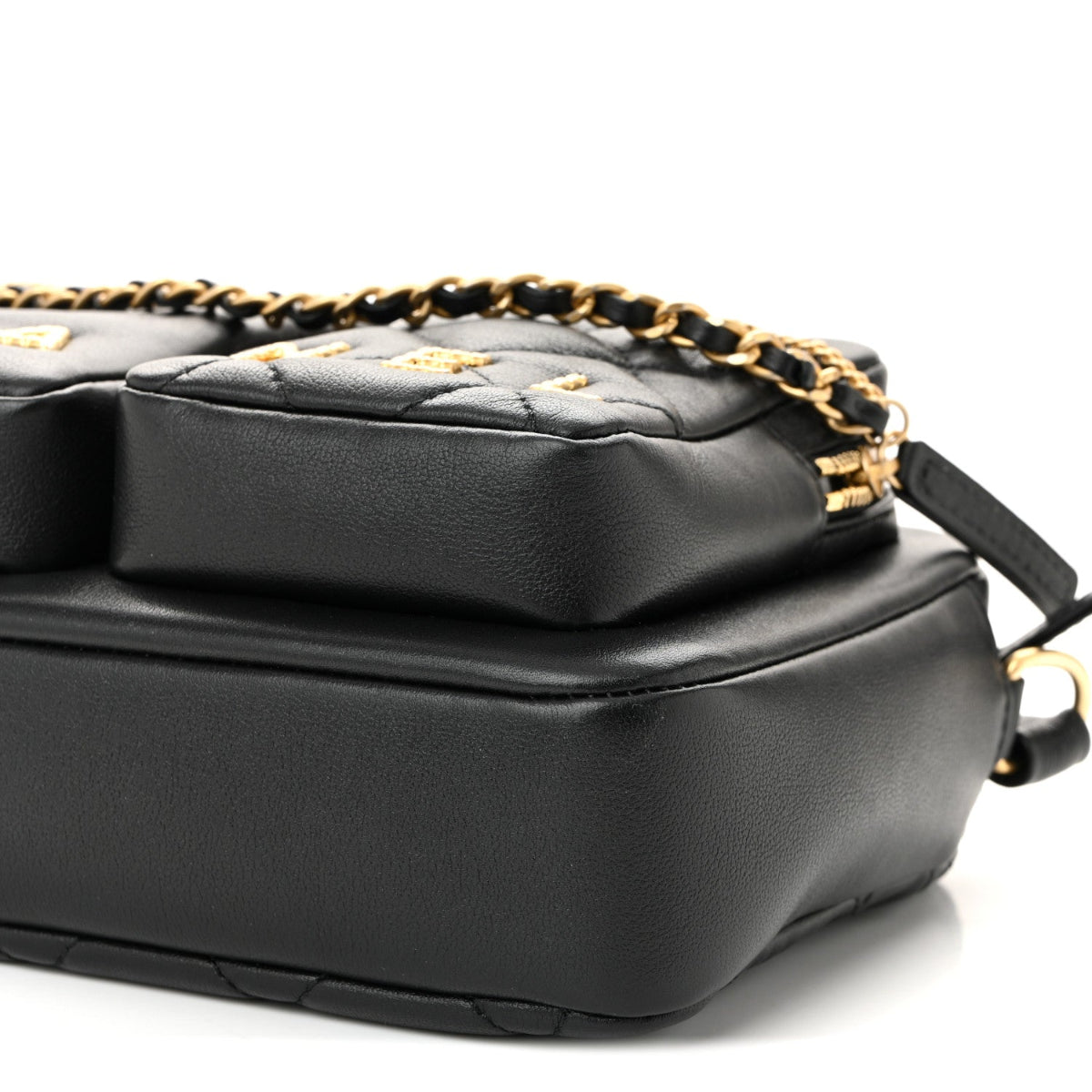 Calfskin Quilted Small Camera Case Black