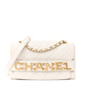 Calfskin Quilted Small Enchained Flap White