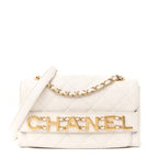 Calfskin Quilted Small Enchained Flap White