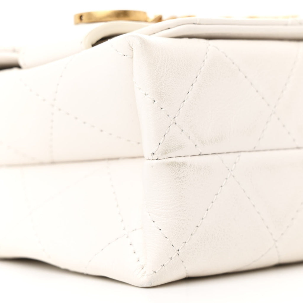 Calfskin Quilted Small Enchained Flap White