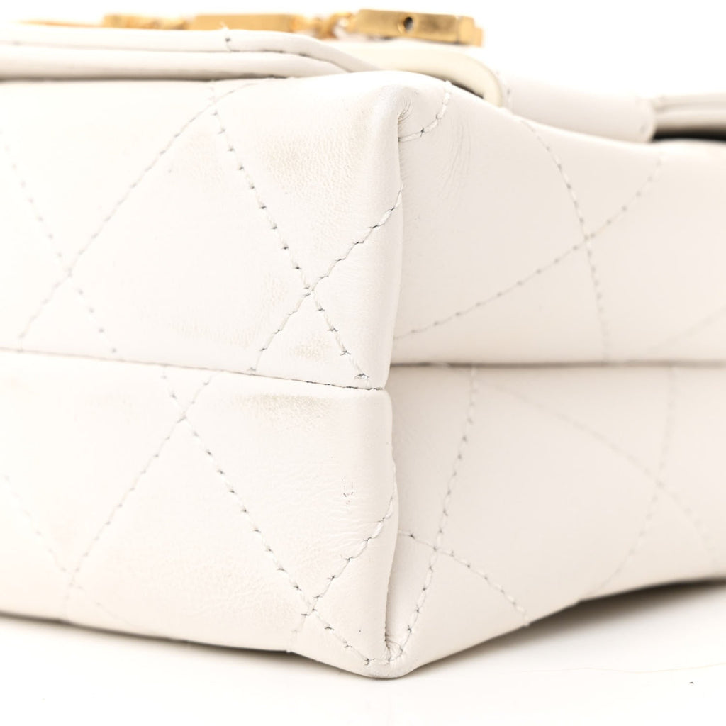 Calfskin Quilted Small Enchained Flap White