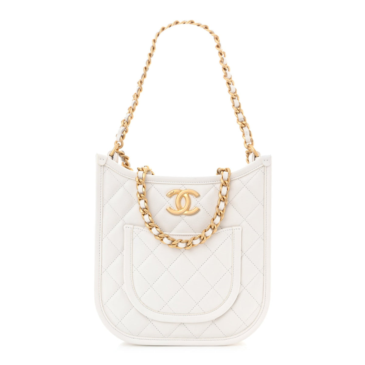 Calfskin Quilted Small Hobo White