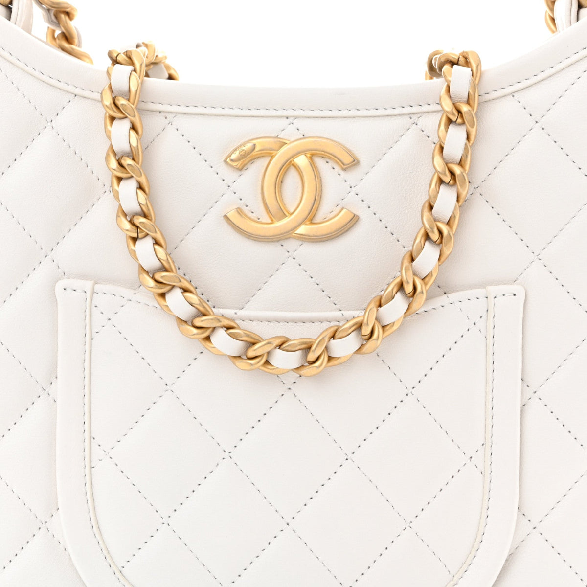 Calfskin Quilted Small Hobo White