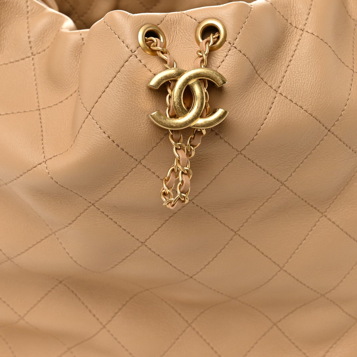 Calfskin Quilted Small Maxi Hobo Beige